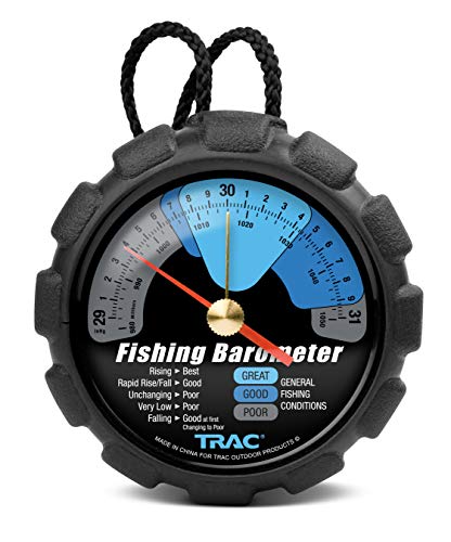 Camco TRAC Outdoors Fishing Barometer | Features an Adjustable Pressure Change Indicator, Reference Marker, Color-Coded Dial, and Easily Calibrates to Local Barometric Pressure (69200)