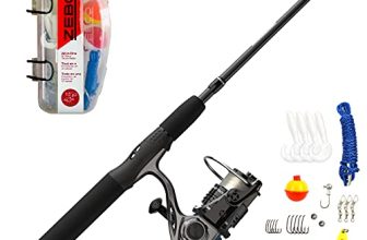Zebco Ready Tackle Spinning Reel and Fishing Rod Combo, 5-Foot 6-Inch Fishing Pole, Size 20 Reel, Left-Hand Retrieve, Pre-Spooled with 8-Pound Zebco Line, Includes a 30-Piece Tackle Kit, Black