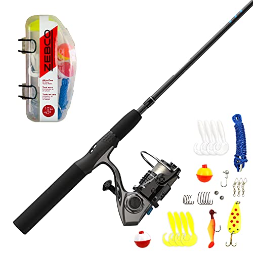 Zebco Ready Tackle Spinning Reel and Fishing Rod Combo, 5-Foot 6-Inch Fishing Pole, Size 20 Reel, Left-Hand Retrieve, Pre-Spooled with 8-Pound Zebco Line, Includes a 30-Piece Tackle Kit, Black